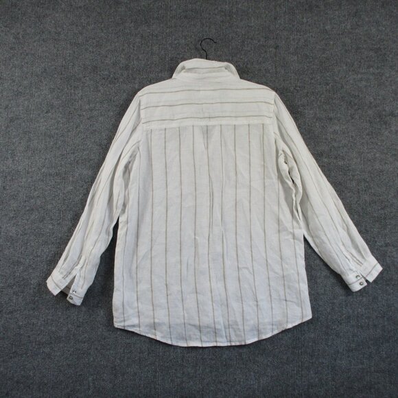 Sigrid Olsen Shirt Women L White Linen Roll Tab Button Down Casual Costal Preppy - Picture 4 of 13